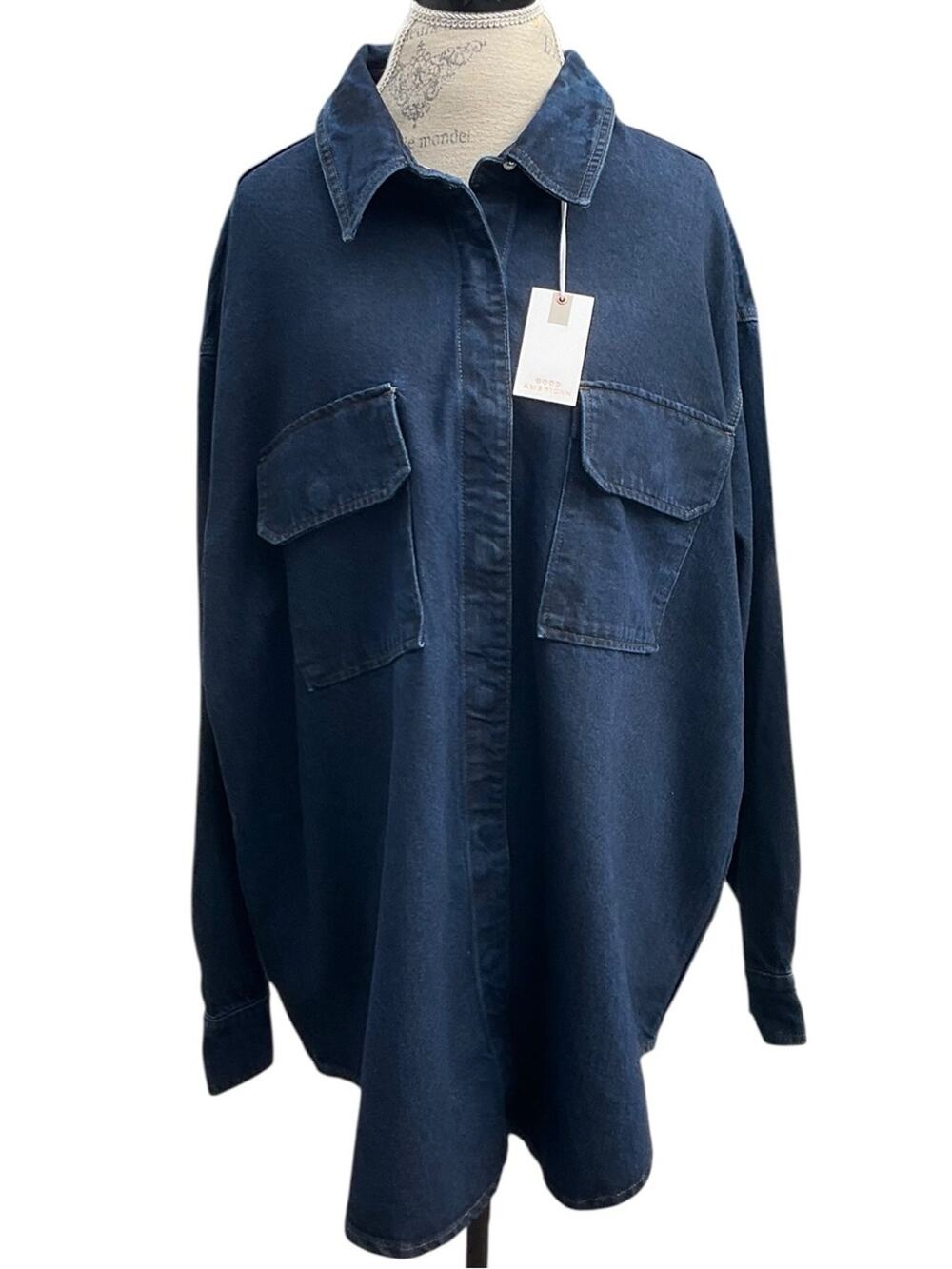 Good American Women’s Denim Shirt Jacket Indigo Size XL NWT